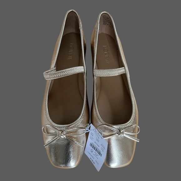 J.Crew Factory Mary Jane Ballet Flats Metallic Gold Bow Straps 7M NEW - Picture 8 of 14